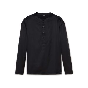 Tom Ford Silk Pajama Henley T-shirt Herr Svarta | 048GAIEZR