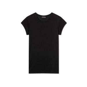 Tom Ford Silk Ull Jersey Cap Sleeve T-shirt Blast Dam Svarta | 539SXLYQO