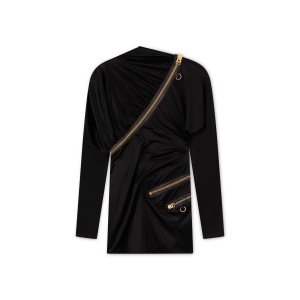 Tom Ford Slick Jersey Zipped Mini Klänning Dam Svarta | 437APXUQO