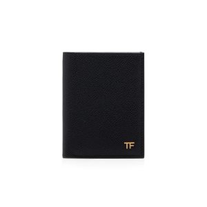 Tom Ford Small Grain Läder Folding Cardholder Liten Plånbok Herr Svarta | 496SPTGOU