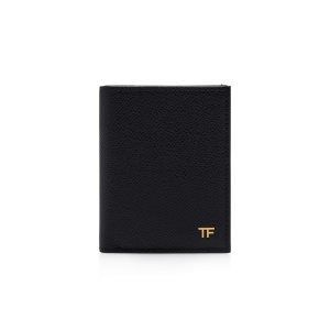 Tom Ford Small Grain Läder Folding Cardholder Liten Plånbok Herr Svarta | 812BQCSYX