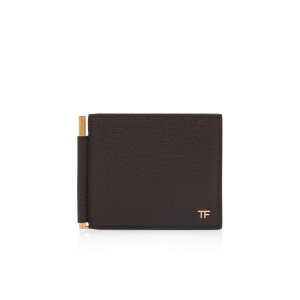 Tom Ford Small Grain Läder Money Clip Wallet Liten Plånbok Herr Bruna | 251XEJAZQ