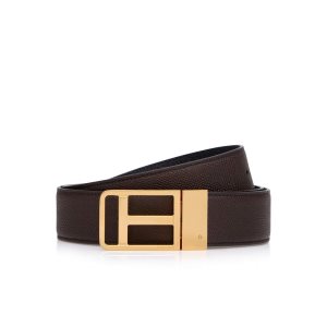 Tom Ford Small Grain Läder Reversible Framed T Bälte Herr Bruna Svarta | 378OXYDHG