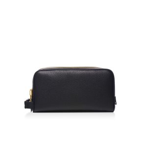 Tom Ford Soft Grain Läder Buckley Double Zip Dopp Kit Liten Plånbok Herr Svarta | 014SKNJDM