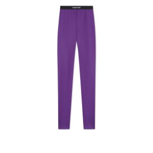 Tom Ford Stretch Lycra Logoed Leggings Byxor Dam Lila | 657ZULFOQ