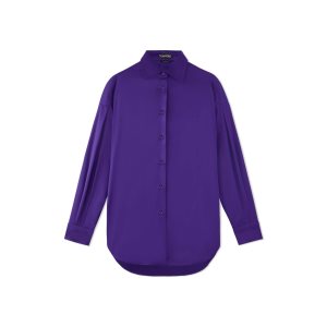 Tom Ford Stretch Silk Satin Relaxed Fit Shirt Blast Dam Amethyst | 382ISTFMY