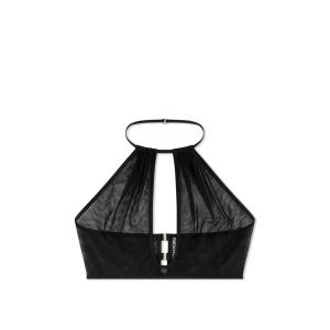 Tom Ford Stretch Tulle Halter Crop Blast Dam Svarta | 270QZPVCS