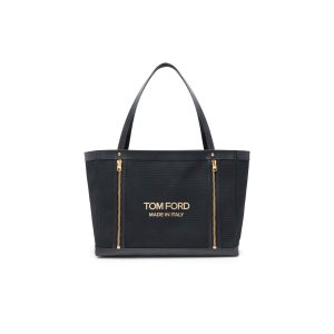 Tom Ford Textured Canvas T Screw Tote Axelväska Dam Svarta Guld | 765NFWPYV