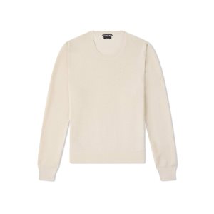 Tom Ford Textured Silk Merino Crew Neck Stickat Herr Chalk | 213CDUBKL