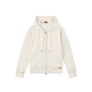 Tom Ford Towelling Hoodie Stickat Herr Ecru | 180MUFPHW