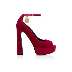 Tom Ford Velvet Peep Tå Platform Pumps Dam Röda Rosa | 347LASIEN