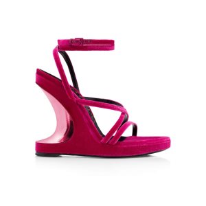 Tom Ford Velvet Wavy Kilklack Ankle Wrap Sandaler Dam Röda Rosa | 913BFJXYR