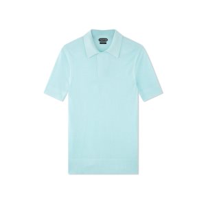 Tom Ford Viscose Silk Micro Texture Polo Stickat Herr Blå | 087VCXNSY