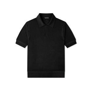 Tom Ford Viscose Silk Micro Texture Polo Stickat Herr Svarta | 281CGJFBN