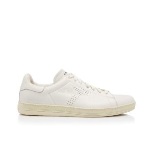 Tom Ford Warwick Grained Läder Sneakers Herr Vita | 573EWXJZF