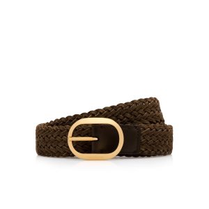 Tom Ford Woven Läder Oval Bälte Herr Bruna | 915TCFZUR