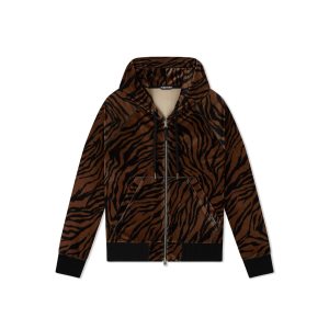 Tom Ford Zebra Print Velour Zip Hoodie Stickat Herr Bruna Svarta | 740WFKAGP